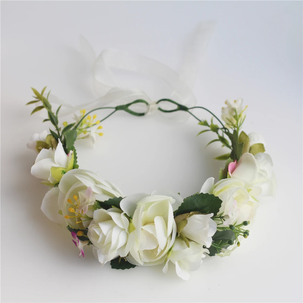Simulation flower wreath headband bridal flower hair band travel fabric