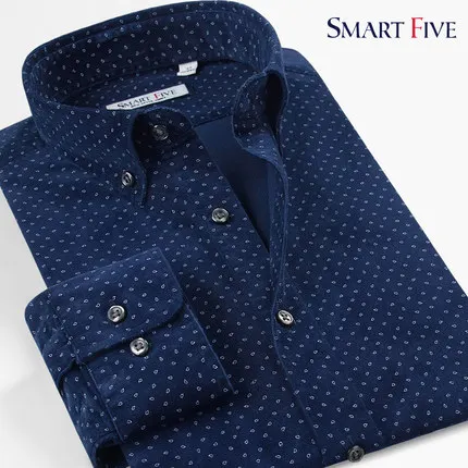 Smart Five Мужская рубашка из 97% хлопка Camisa Masculina с узорами в горошек мужские рубашки с длинным рукавом приталенная рубашка мужская брендовая одежда - Цвет: SFL5M265