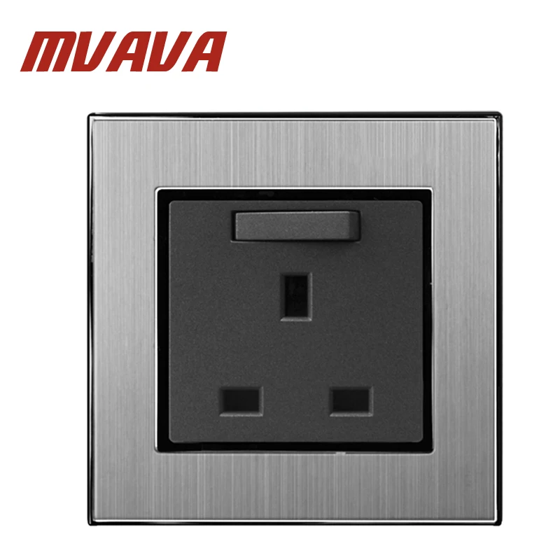 

MVAVA UK Style Standard Wall switched Socket, Decorative Wall Plug Socket,Luxury Satin Metal Silver Panel,Free shipping