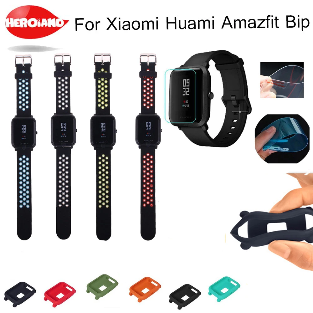 

Frame PC Case Watch Protect Shell + Screen Protector Film with Wristband Strap for Xiaomi Huami Amazfit Bip BIT PACE Lite Youth