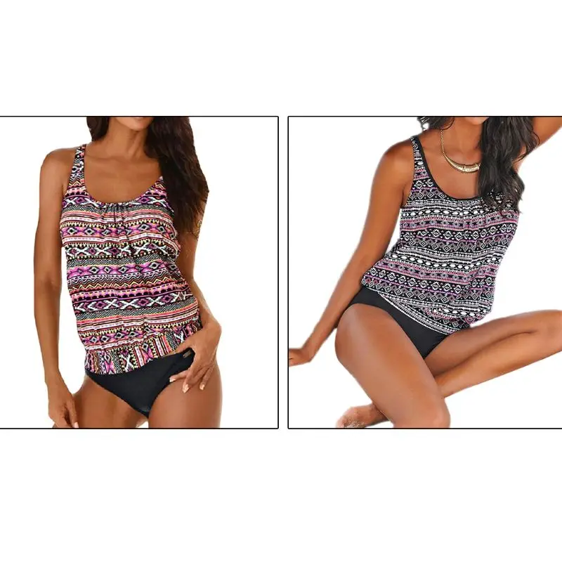 

Women Plus Size Bikini Set Ethnic Colorful Geometric Rhombus Digital Printing Tank Top Low Waist Triangle Bottoms Swimsuit
