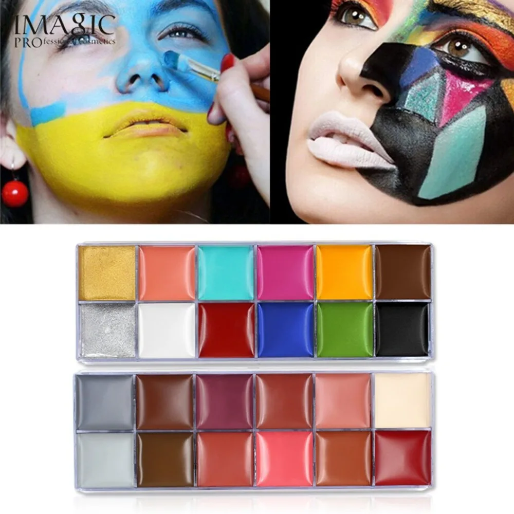 

12 Tattoos Color Pigment Face Body Paint Oil Painting Art Make Up With Brushes Halloween Party Fancy Dress Makeup Tools