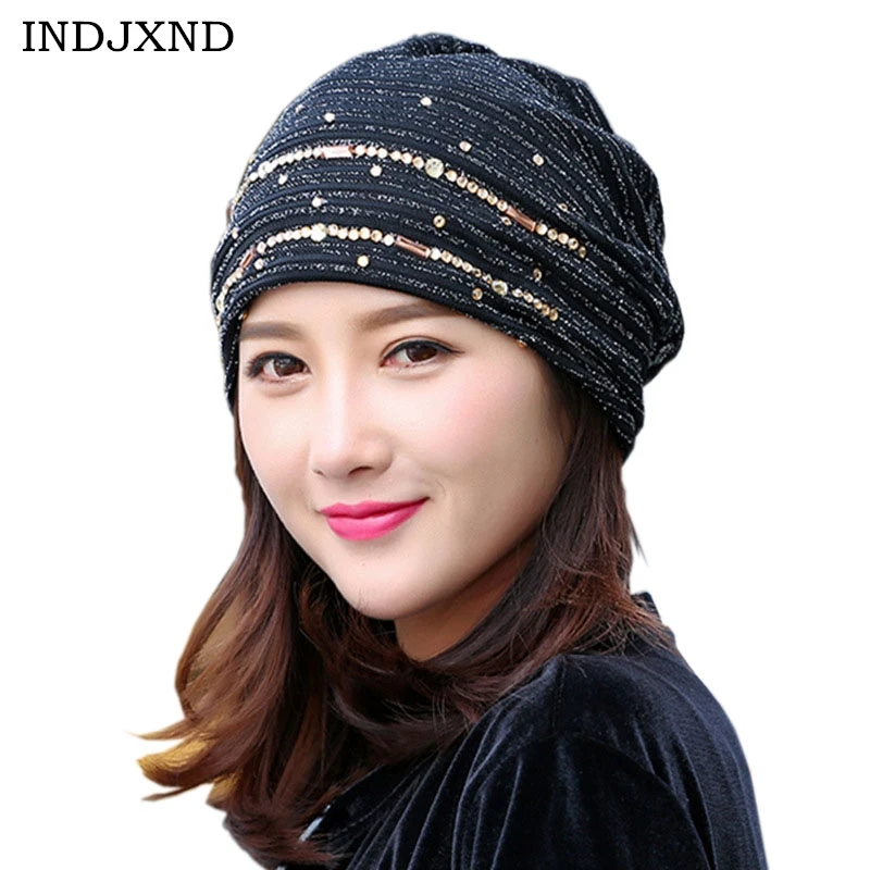 

INDJXND Summer Mesh Section Lace Hot Drilling Cap 2019 Fashion Female Spring Hat Fashion Hats For Women Skullies Beanies Caps