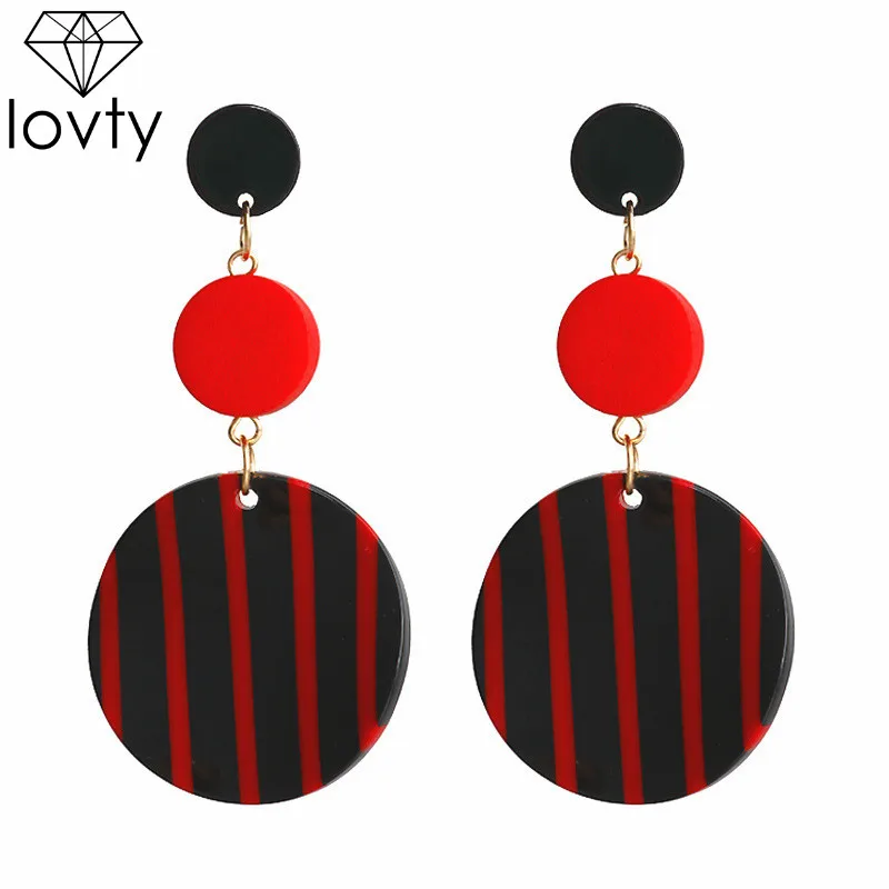 

lovty Classic Black White Stripes Drop Earrings Simple Women Round Statement Drop Earrings Ear Jewelry for Party Brincos