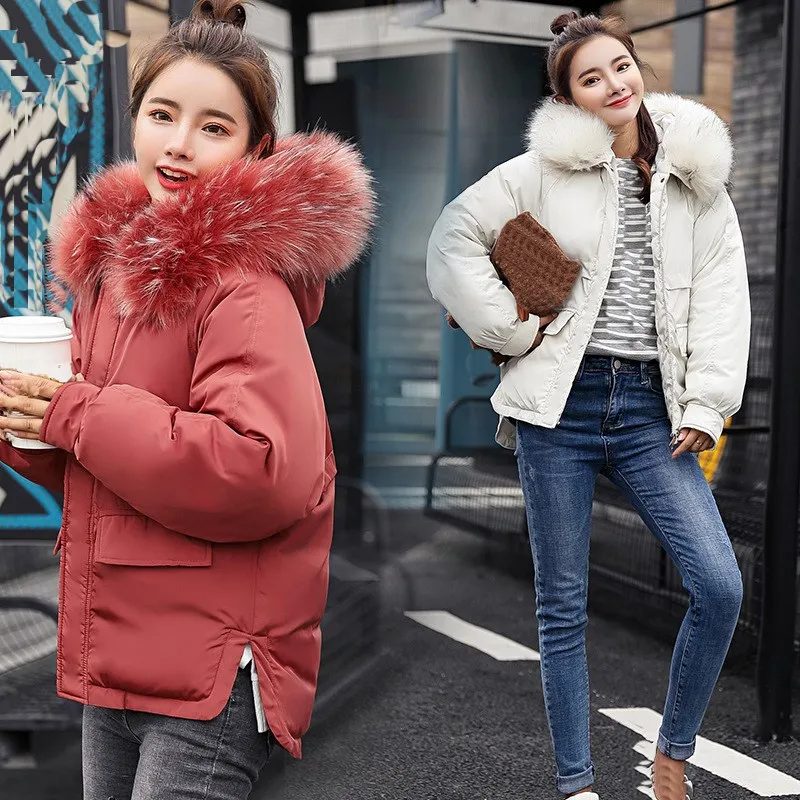 Best 2018 New Arrival Winter Women Big Fur Collar Parkas Coat Big Size Slim Thickened Coat Loose Cotton Padded Warm Jacket