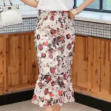 Размера плюс 2X! Летняя мода, новая шифоновая юбка с цветочным принтом, рыбий хвост, высокая талия, Женская офисная юбка-труба