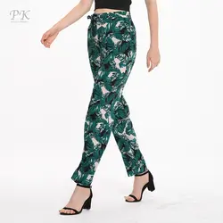 PK palm брюки с принтом Лето 2018 Высокая талия пляжный отдых бумаги женщины Штаны вискоза шаровары леггинсы femme природа качество peg