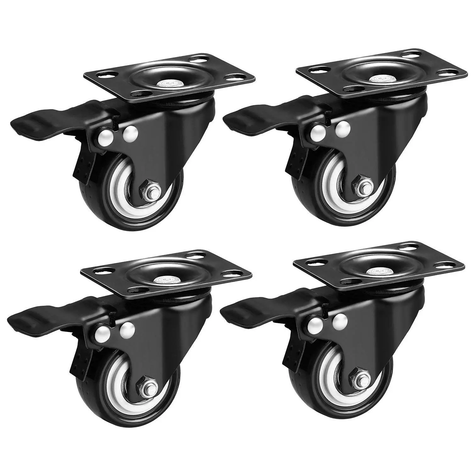 

2 inch Heavy Duty Swivel Plate Casters PU Quite Mute No Noise Castors Markless Wheels Double Bearings and Locks Loading Pack o
