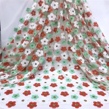

African 3D Sequin Lace Fabric 2019 High Quality Laces Embroidery Flower African Lace Fabric French Sequins Net For Wedding Dress