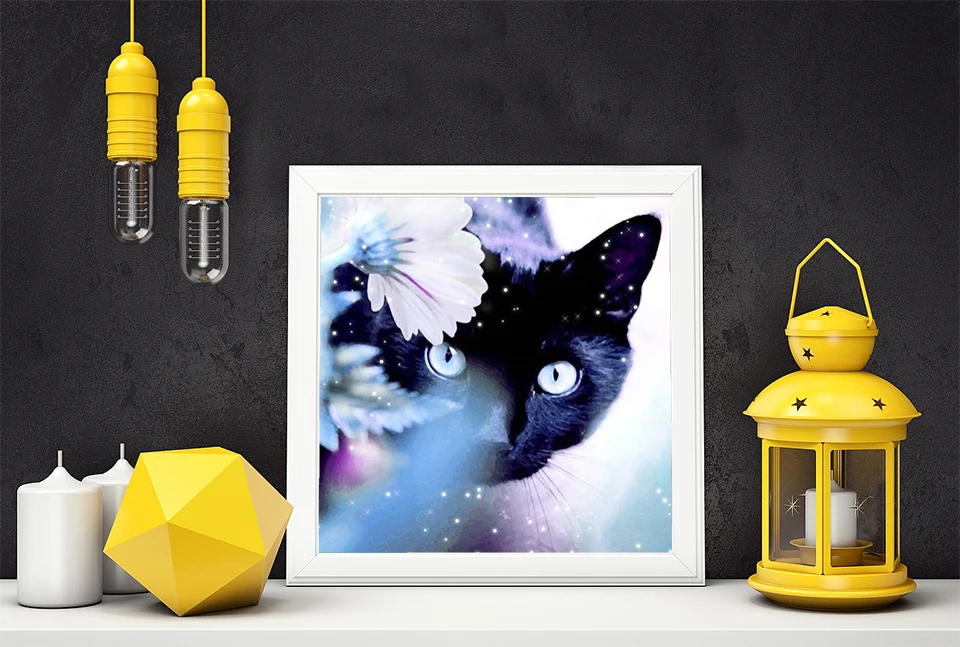 Алмазная мозаика животное, черная кошка Алмазная вышивка крестиком на ...