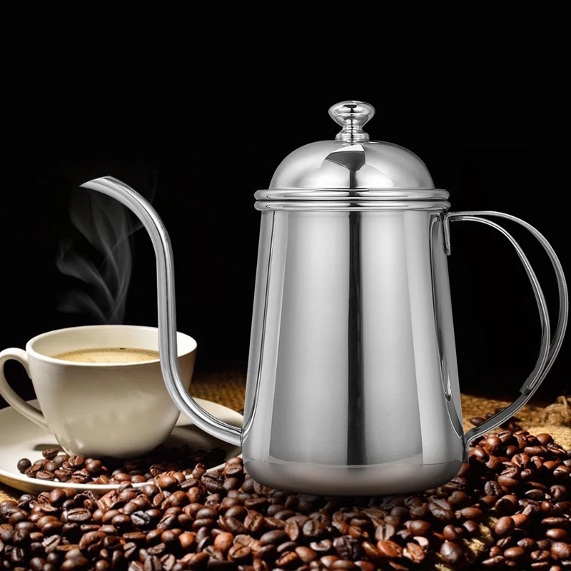 650ml Stainless Steel Hand Drip Coffee Kettle Pot Fine Long Mouth Gooseneck Coffee Pot with Lid Teapot Coffee Maker Silver Color (7)