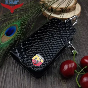 

Car Accessories Snakeskin Leather Auto Car Key Remote Cover Case Holder Car Key Case Wallet Bag Ring Keychain For Abarth