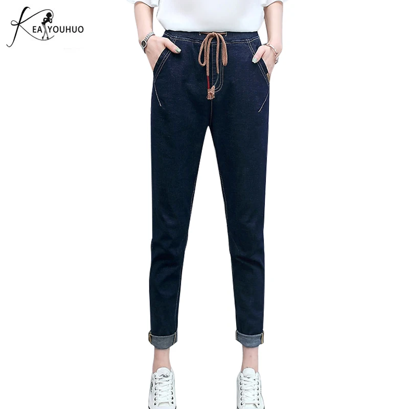 

Female Pantalon Winter Jeans For Women 2017 Elasticity Warm Jeans For Women Drawstring Jeans With High Waist Elastic Waist Jeans