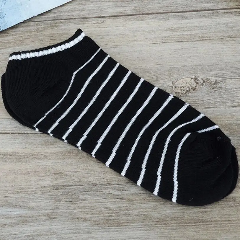 Snowshine4#5003 Новое поступление 1 пара модные удобные хлопковые носки унисекс в полоску короткие носки - Цвет: Черный