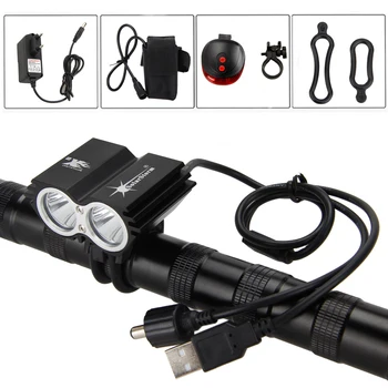 

5000 Lumen Bike Headlight 2x XM-L2 LED Light USB Bicycle Cycling Light USB Port Lamp+6400 mAh Battery +Charger+Laser Taillight