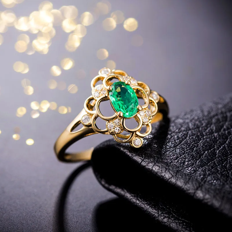 Цветок форма ювелирные изделия с бриллиантами кольцо с натуральным изумрудом 14 К желтого золота хороший драгоценный камень для женщин вечерние