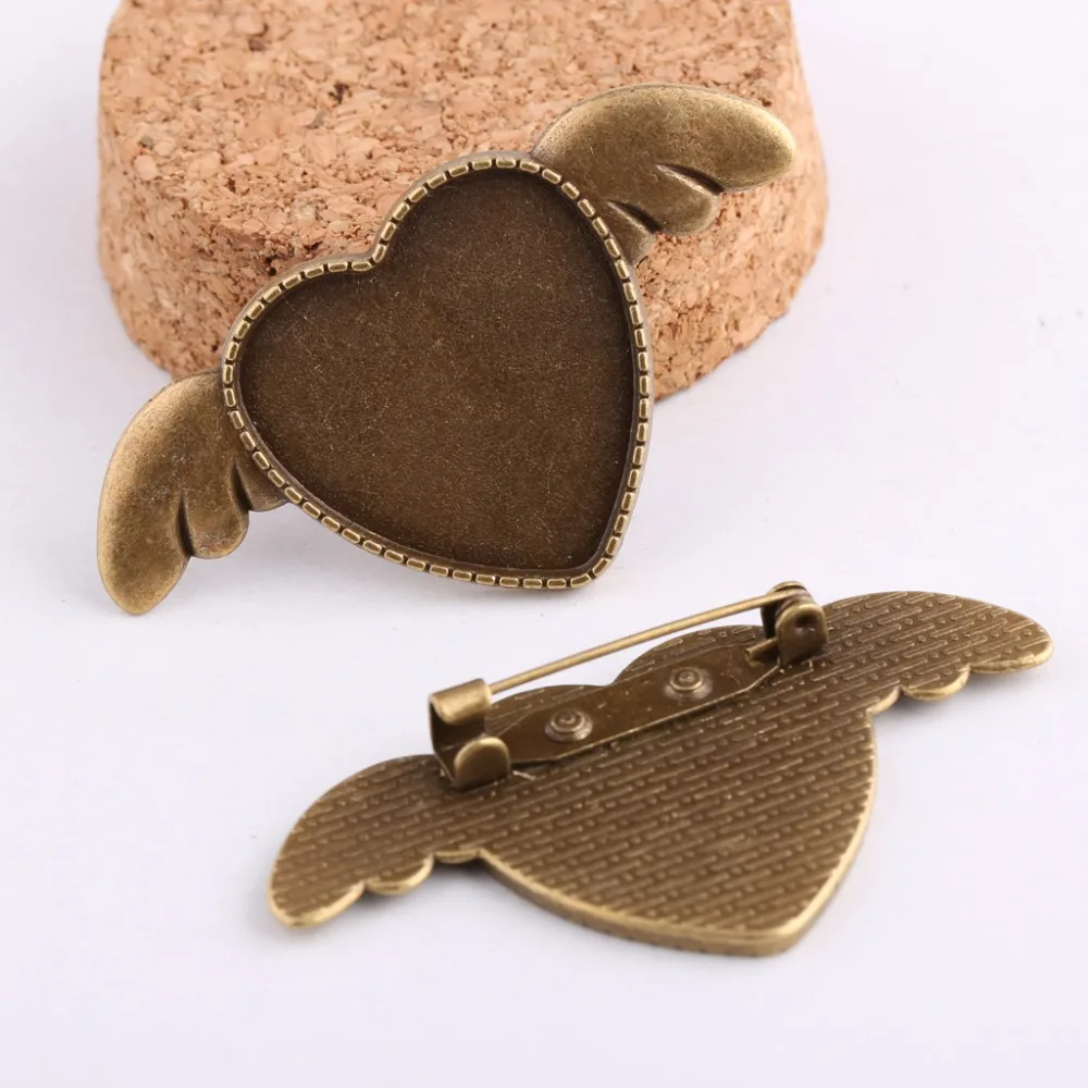 

onwear 10pcs fit 25mm heart brooch base bezels angel wing cabochon setting trays diy blank basis for brooches making