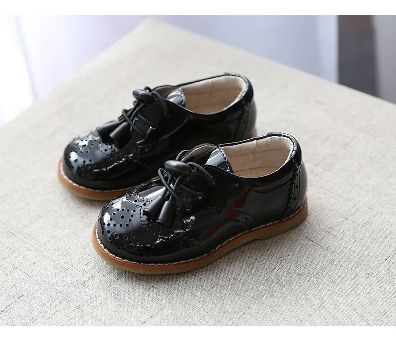 Новинка весна/осень детские черные студенческие модельные туфли школьные туфли на плоской подошве из натуральной кожи для мальчиков и