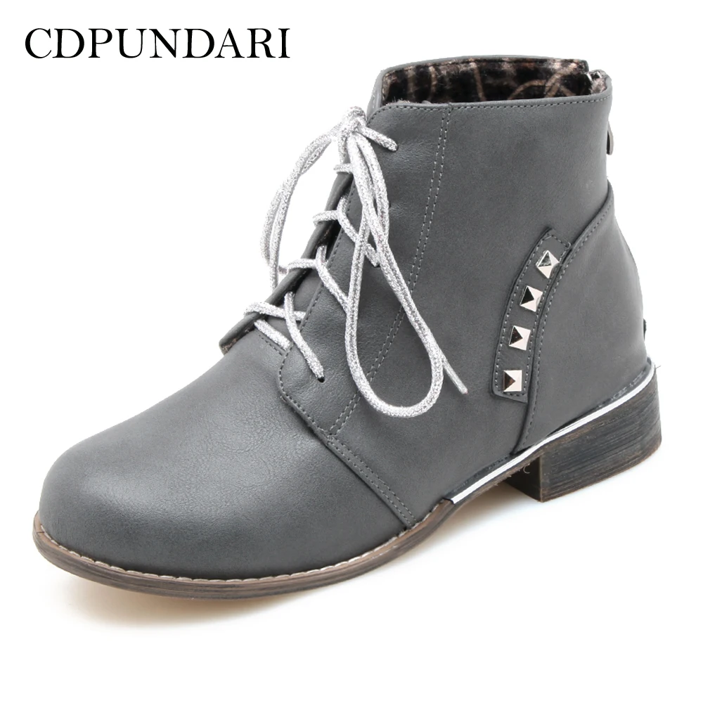 

CDPUNDARI Ladies Cross tied Round Toe Ankle boots For Women Winter Boots shoes woman botas mujer