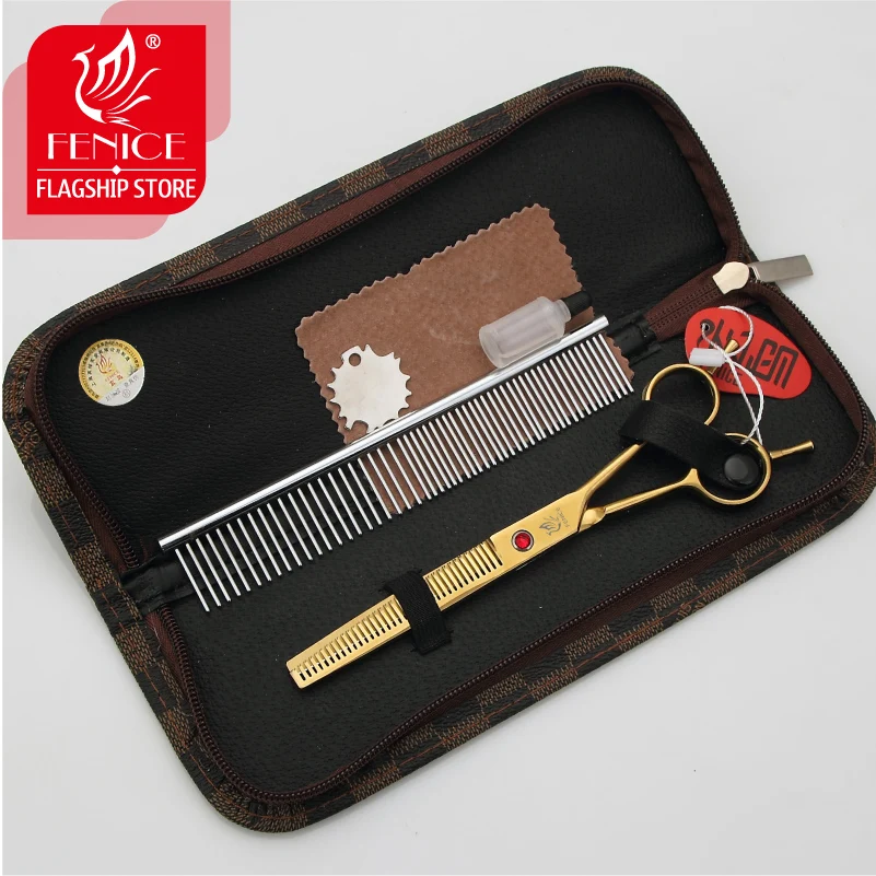 Goedkoop Fenice professionele Japan 440c pet dog grooming schaar dunner schaar 6.5 inch voor rechts links hand gebruik vijf kleuren