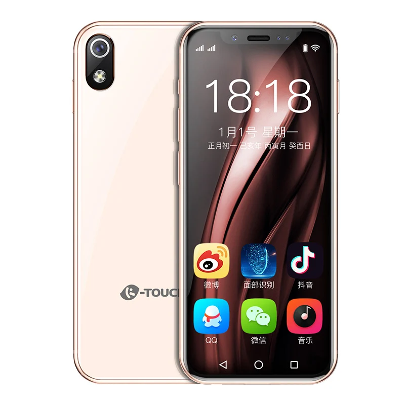 Самый маленький смартфон K-TOUCH I9, 16 ГБ/32 ГБ/64 Гб ПЗУ, Android 8,1, металлическая рамка, сотовый телефон, идентификация лица, WiFi, точка доступа, Разблокировка мобильного телефона - Цвет: Pink Gold