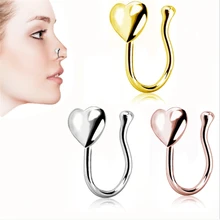Панк розовое золото серебро цвет клип на серьга из носового кольца тела Имитация пирсинга Перегородка носа кольца шпильки для женщин ювелирные изделия для тела