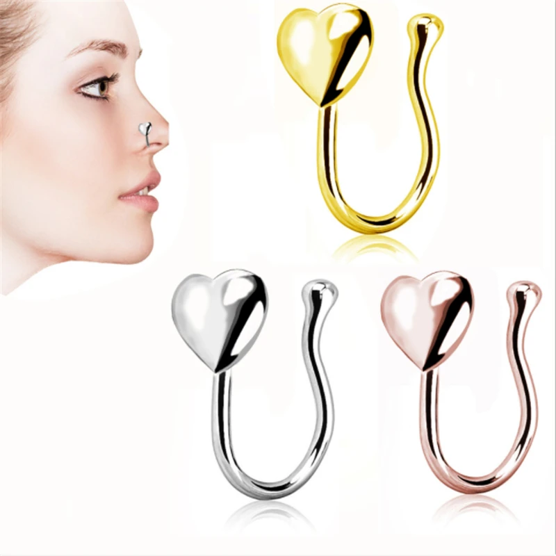 

Punk Rose Gold Silver Color Clip On Nose Ring Earring Body Piercing Fake Septum Nose Stud Rings For Women Fashion Body jewelry