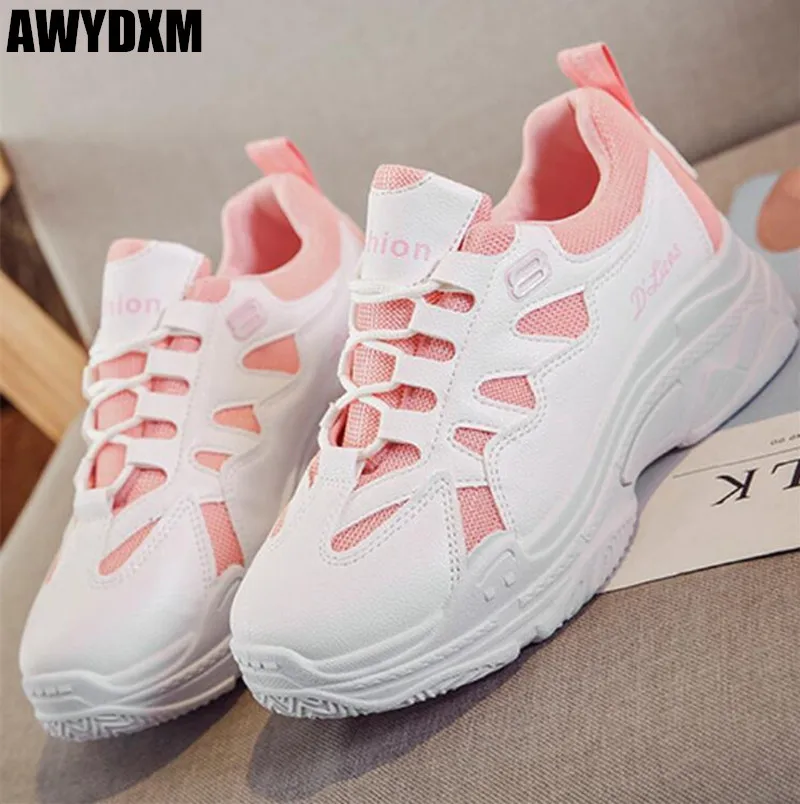 

Woman casual shoes spring summer Round head Mesh Breathable lace up platform sneakers outdoor Comfort slip on woman shoes S341