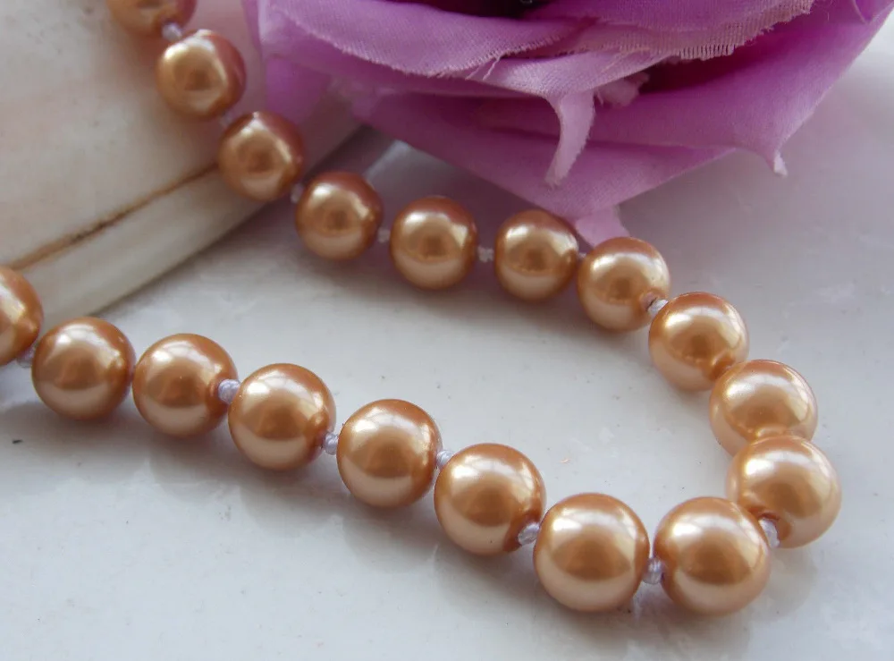 

Free Shipping >>AAA 8mm Brown Yellow South Sea Shell Pearl Round Beads Necklace 18'' F-27