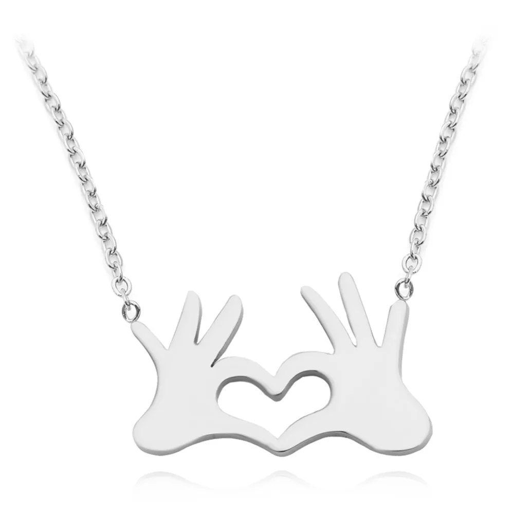 

Beautiful Heart Gesture Pendant Necklace Clavicle For Temperament Women Choker Stainless Gold Color Hand Necklace Jewelry Gift