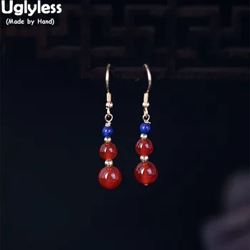 

Uglyless 100% Real 925 Sterling Silver Ethnic Fine Jewelry for Women Simple Fashion Agate Balls Beading Earrings Summer Brincos