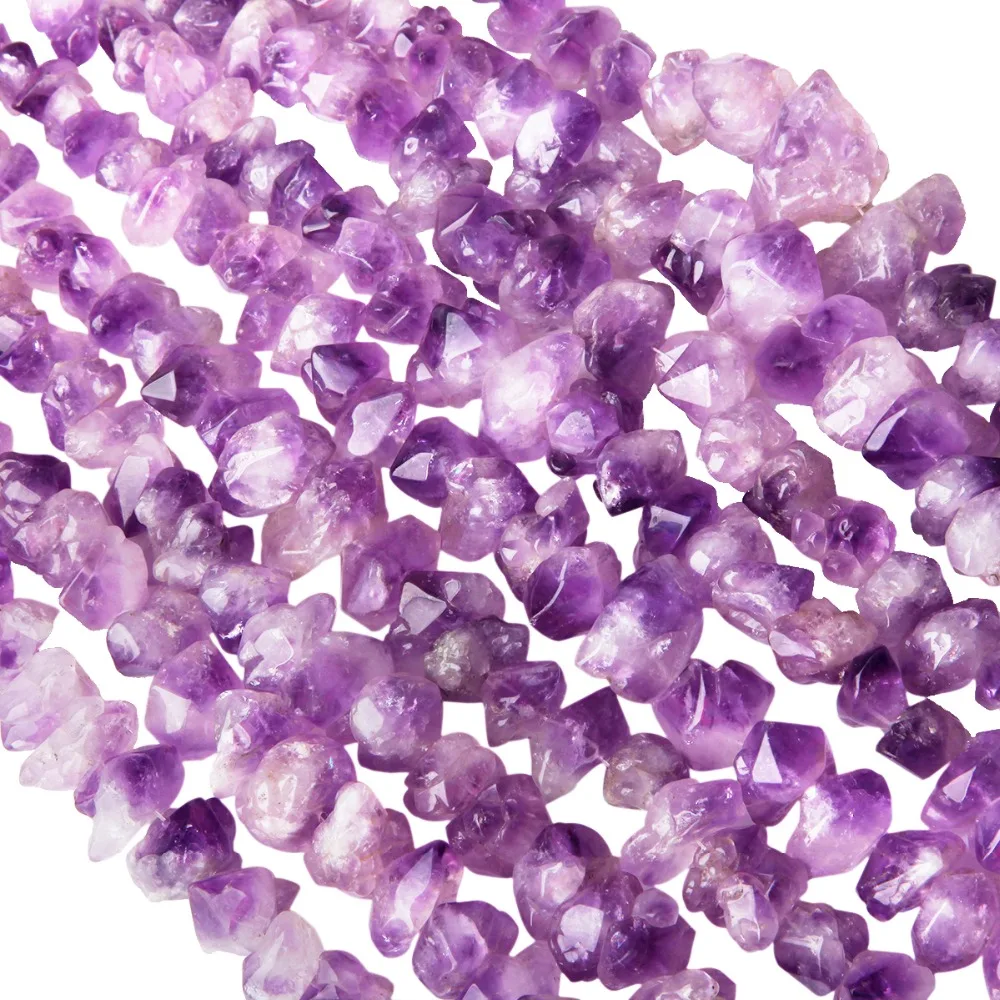 

TUMBEELLUWA Natural Amethyst Quartz Crystal Polished/Rough Raw Nugget Loose Beads 15 inches Strand Drilled