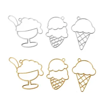 

30Pcs Assorted Ice Cream Cones Metal Frame Jewelry UV Resin Charm Bezel Setting