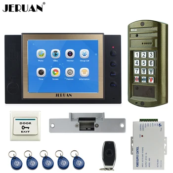 

JERUAN 8 inch Color LCD Video Door Phone Record Intercom System kit Waterproof Password HD Mini Camera +Electric Strike lock