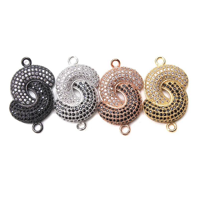 

1pc 15*27mm Double Moon Design Copper Connector Micro Pave Hit Color Cubic Zircon Charms Pendant Jewelry Findings Components