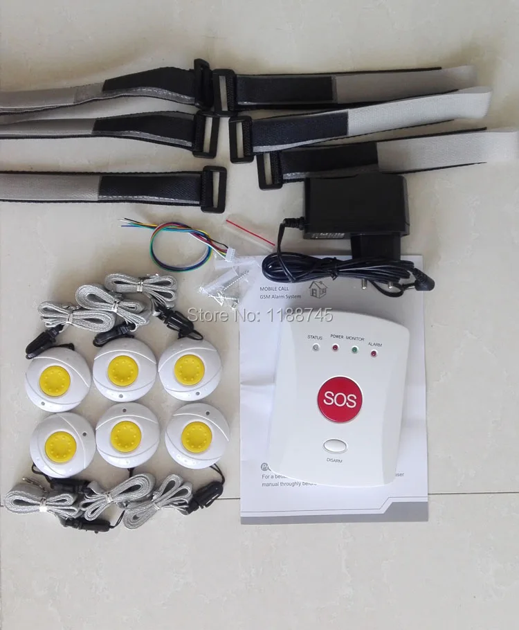 Wireless GSM SMS SOS Emergency Auto Dialer Alarm System With 6 Panic Buttons Elderly/Children/Handicapped/Medical Care