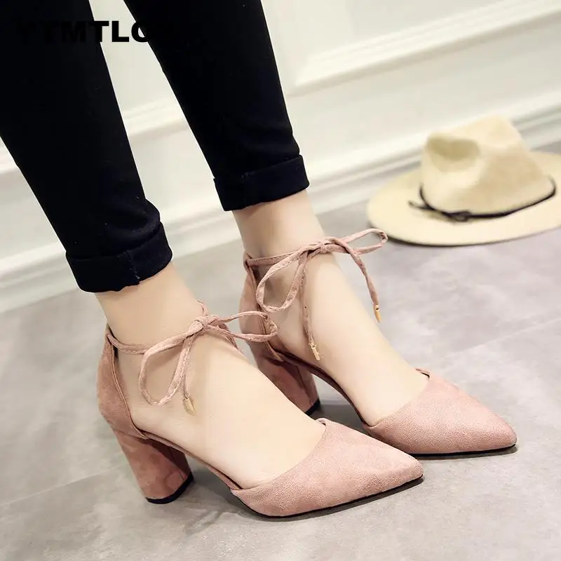 Summer Women Shoes Pointed Toe Pumps Dress High Heels Boat Wedding tenis feminino Side with Straps Pink Heels Zapatos De Mujer