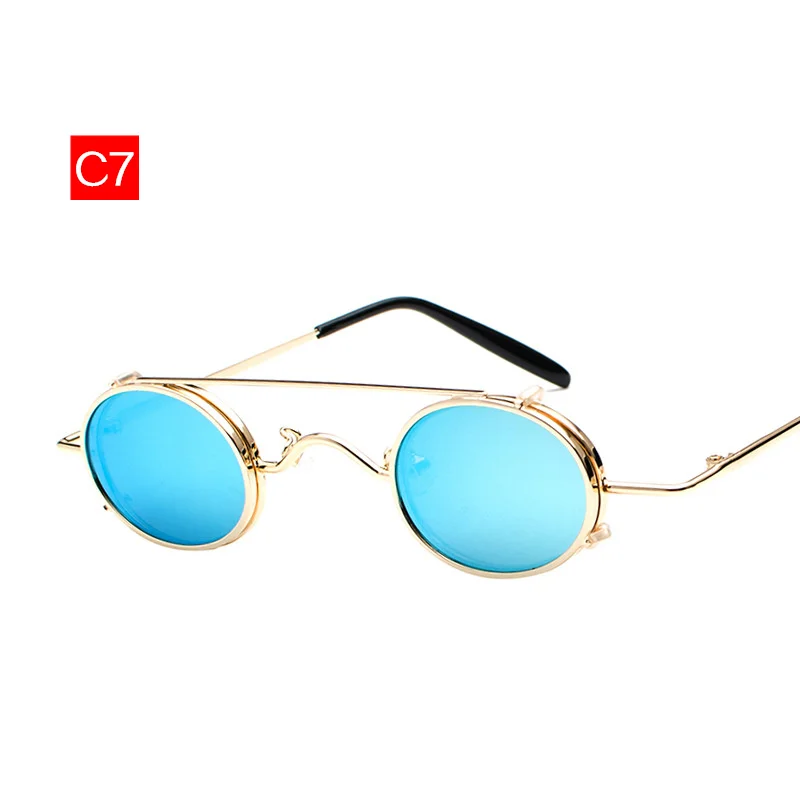 Oulylan винтажные стимпанк Солнцезащитные очки Мужские брендовые паровые Панк Металлические Круглые Солнцезащитные очки женские ретро-очки - Цвет линз: gold blue