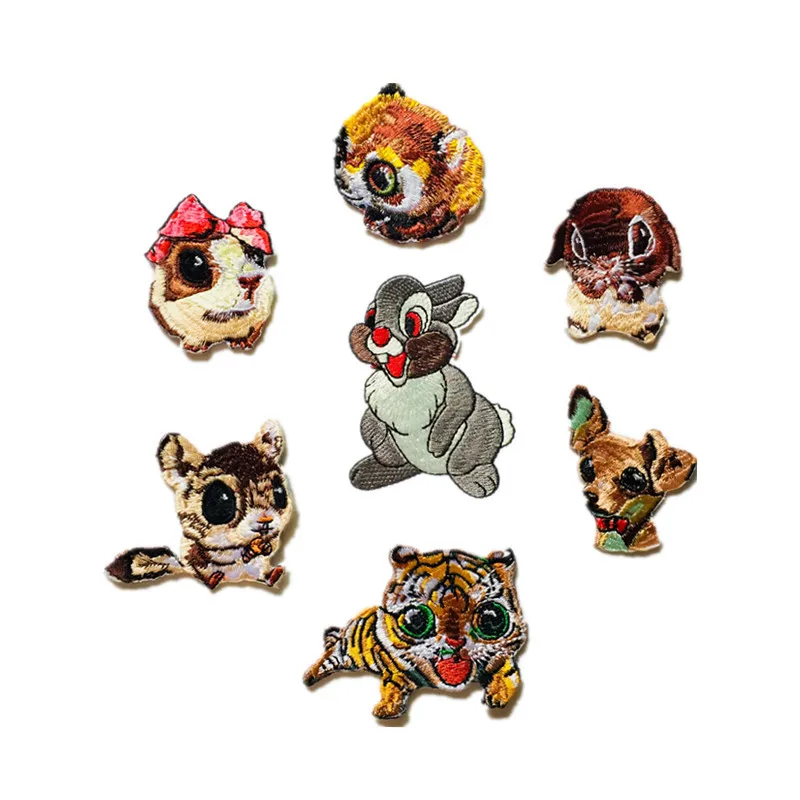 Boutique Cute Animal Combination Embroidery Cloth Stick Cartoon Tiger Rabbit Squirrel Child Clothing Decoration Patch D-026
