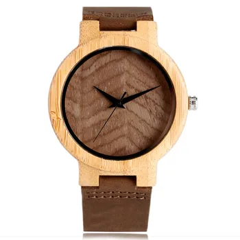 

Fashion Simple Wood Watch for Men Women Natural Hand-made Quartz Bamboo Wristwatch Creative Design Genuine Leather Strap Gift