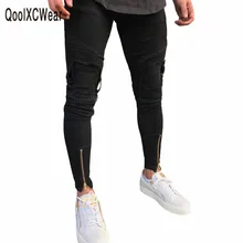 Qoolxcwear venda quente homens designer jeans jeans preto masculino casual jean magro da motocicleta de alta qualidade denim calças