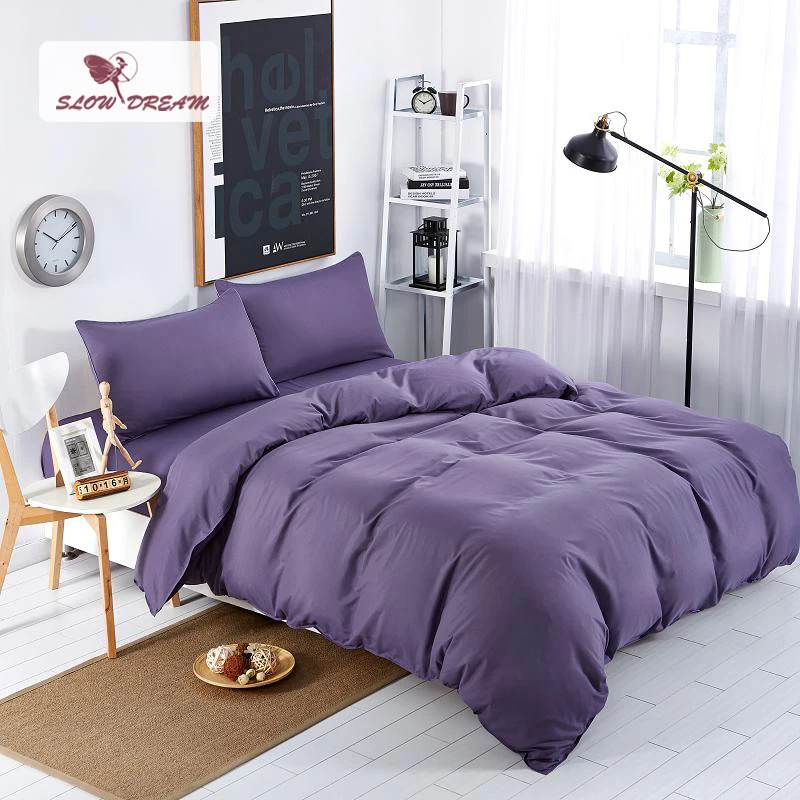 

SlowDream Bedding Set Solid Color Purple Color Japan Style Bed Linen Set Bed Sheet Pillowcase Double Bedspread Duvet Cover Set