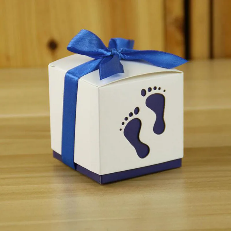 $32.3 100Pcs Wedding Favors Decor Foot DIY Candy Box Paper Baby Shower Gift Sweet Footprints Boxes Wedding Party Candy Box With Ribbon