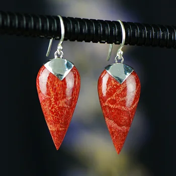 

925 Sterling Silver Natural Stone Precious Coral Statement Earrings For Women Fine Jewelry Bijoux Femme