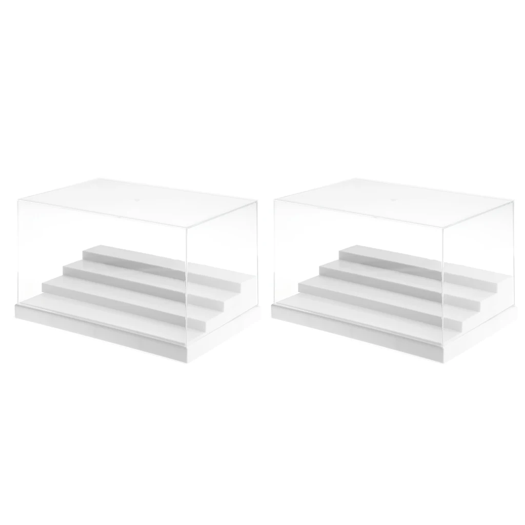 

2pcs Large Acrylic Display Case Box (10.2*6.3*5.1 inch) With 4 Step Stage Base For Action Figure Toy Vehicle Model Display
