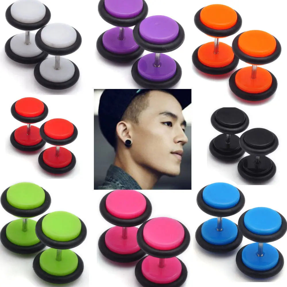 1 pair Stainless Steel Fake Cheater Ear Plug tunnels 8mm Gauge Illusion Body Jewelry faux