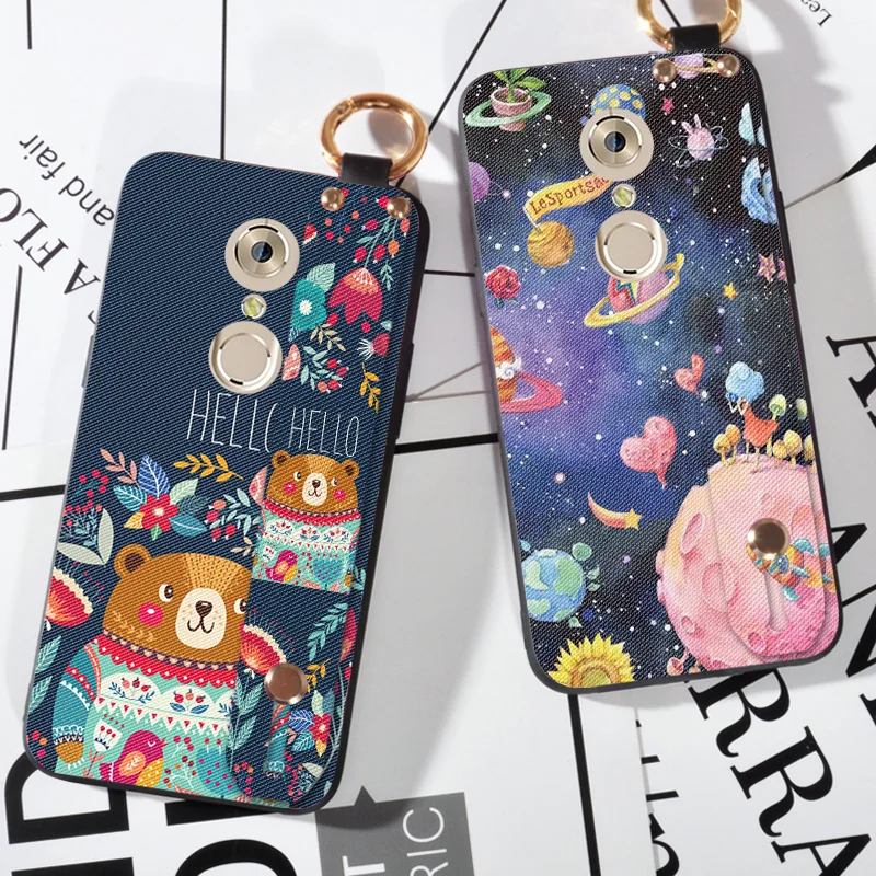 

Wrist Strap Cases For ZTE Axon 7 A2017 Ring Kickstand Soft TPU Case For ZTE Axon 7 Mini Fashion Cute Bear Cover