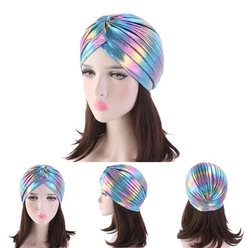 

Metallic Turban Headband For Women Hairwrap Hair Wrap Accessories Headwear Woman Shiny Rainbow Turbans For Lady Hat Cap 2019