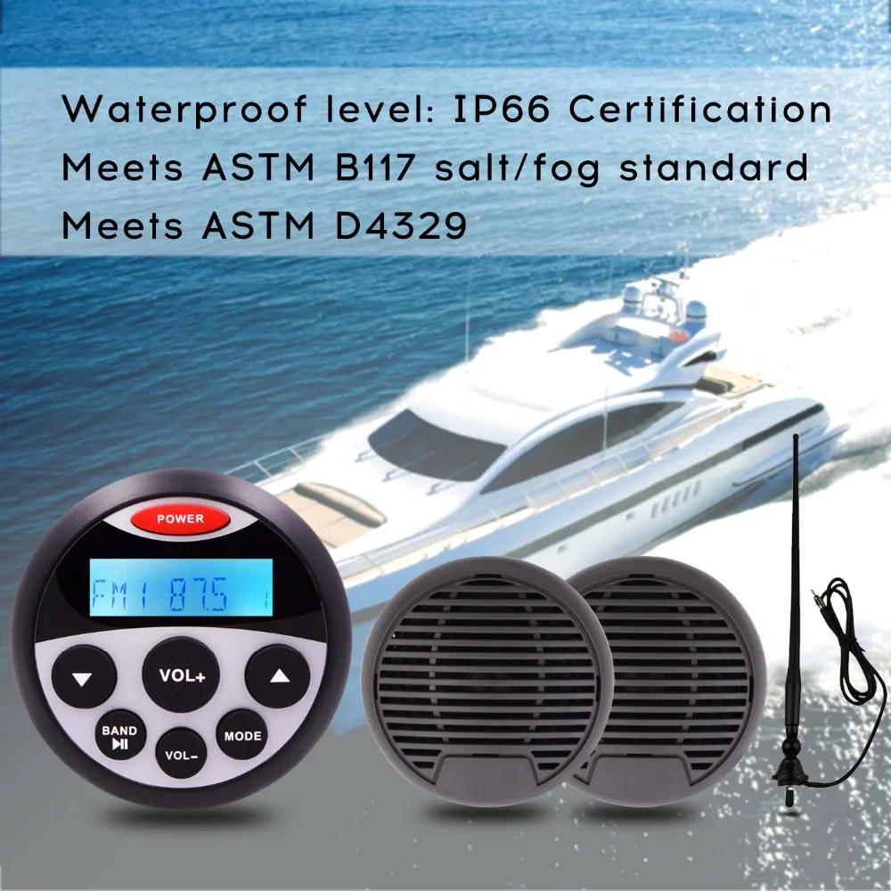 Waterproof Marine Stereo FM AM Radio Receiver MP3 AUXIN 3" Waterproof Marine Speaker For
