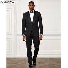 Мужские свадебные костюмы с воротником-шалью смокинг черный костюм жениха Мужские платье